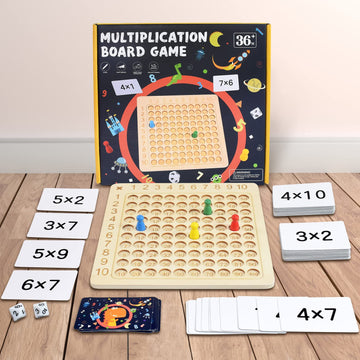 Bakam Wooden Multiplication Board Math Game For Kids 8-12, Math Manipulatives Set With 100Pcs Flash Cards For Kids 6-8 Years Old, Montessori Counting Toy For Boys Girls Preschool Learning