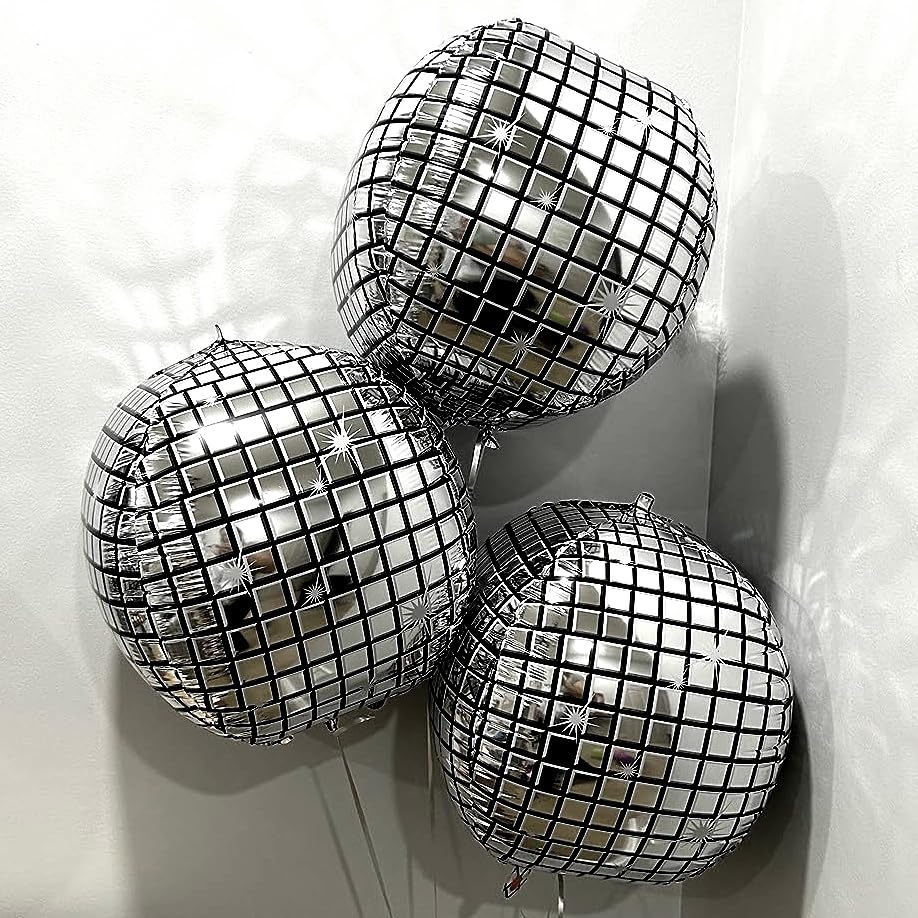 Disco Ball Balloons Arch Kit, White And Silver Balloons Different Sizes Garland With Large Metallic Silver Mirror Balls Balloons