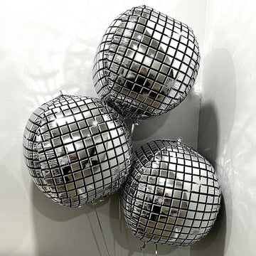 Disco Ball Balloons Arch Kit, White And Silver Balloons Different Sizes Garland With Large Metallic Silver Mirror Balls Balloons