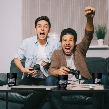 BLUE PANDA Video Game Party Cups for Kids Birthday (16 oz, Black, 16 Pack)