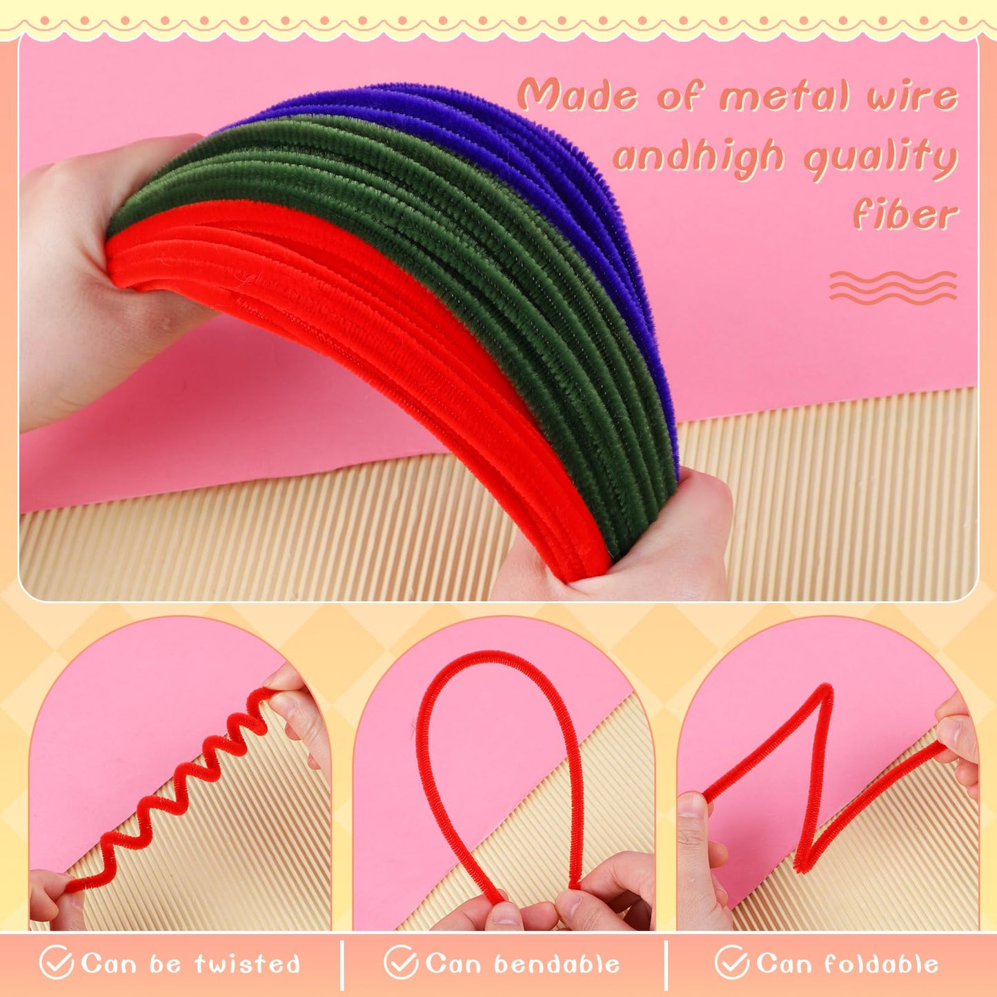 Giwrmu 100 Pieces Pipe Cleaners Chenille Stem, Reddish-Orange Pipe Cleaners Craft, Fuzzy Sticks Craft Supplies, Colored Pipe Cle