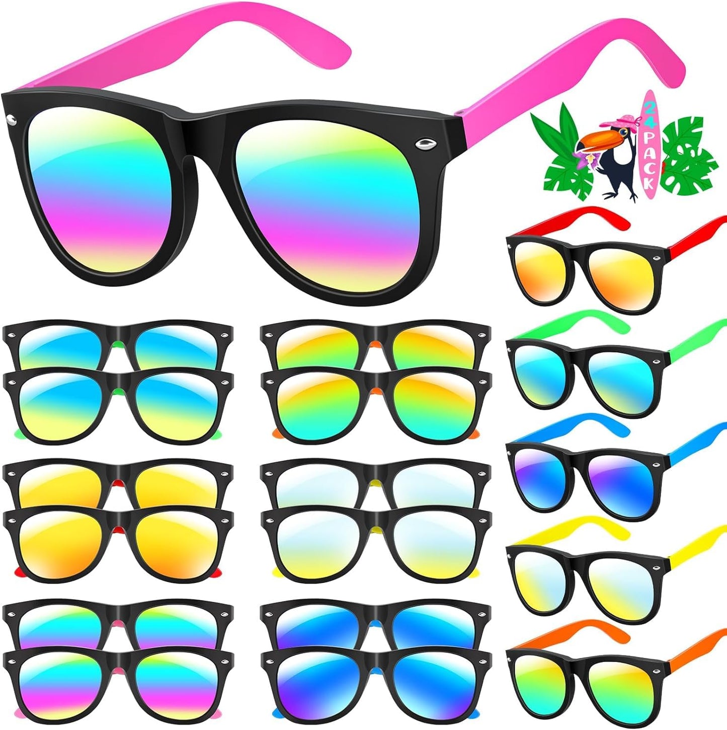 Kids Sunglasses Party Favors, 24Pack Neon Sunglasses with UV400 Protection in Bulk for Kids, Boys and Girls, Great Gift for Birt