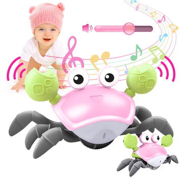 Plnmlls Crawling Crab Baby Toy - Tummy Time Toys - With Music And Led Light,Built-In Rechargeable Battery And Adjustable Volume For 0-6 6-12 12-18 36 Months Walking Toddler Birthday Gift(Pink)