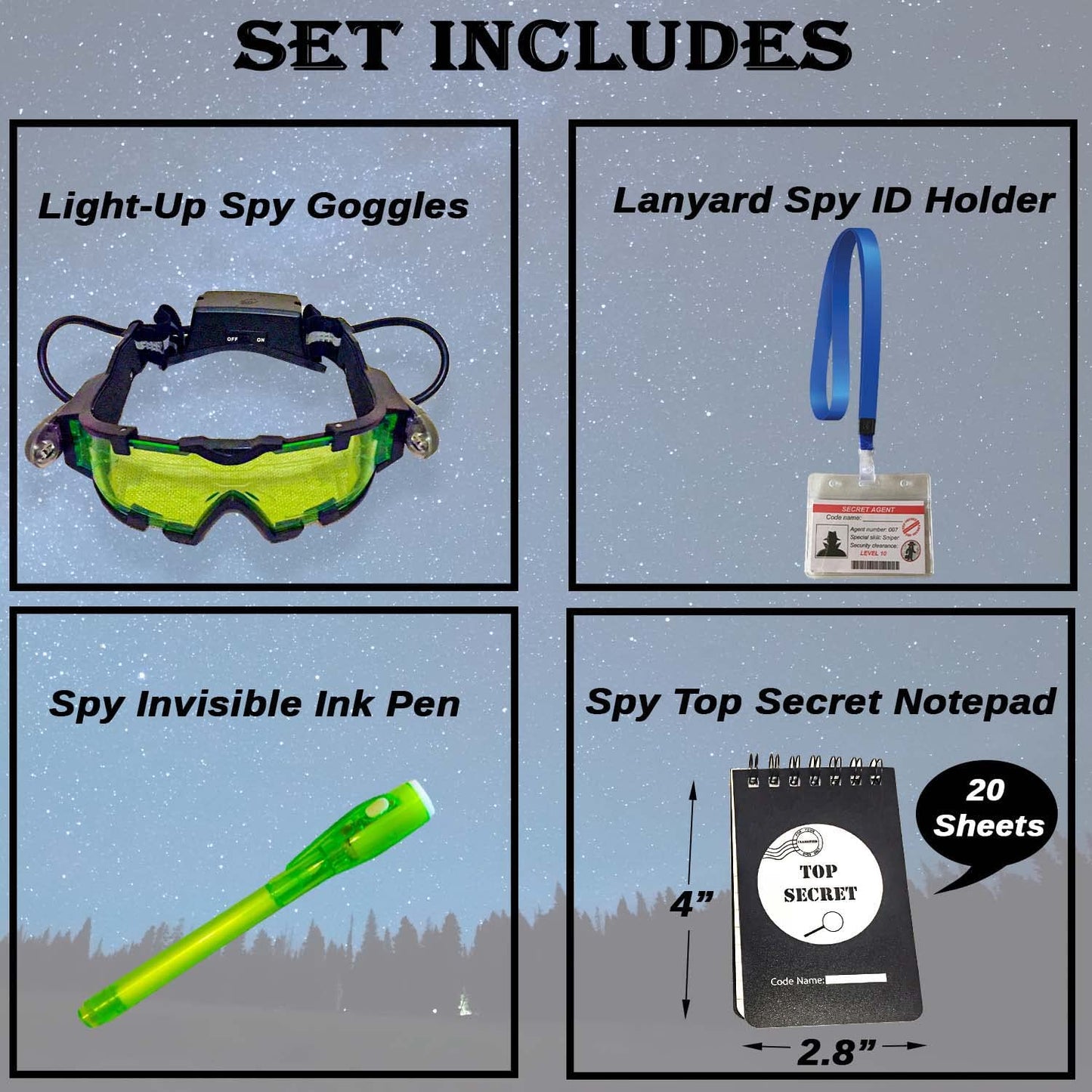Joyrange Kids Night Vision Goggles - Night Mission Goggles With 2 Flip-Out Lights + Invisible Ink Pen + Top Secret Notepads + Id Card Holder -