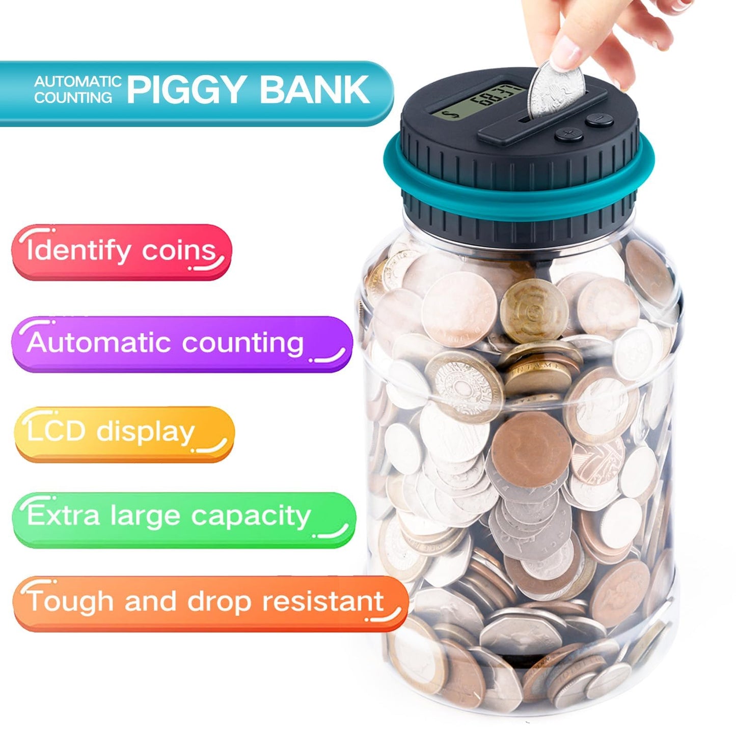 Qiekaka Coin Bank For Saving Money Digital Coin Counter, Piggy Bank For Adults Kids, Coin Jar With Change Counter For Counting S