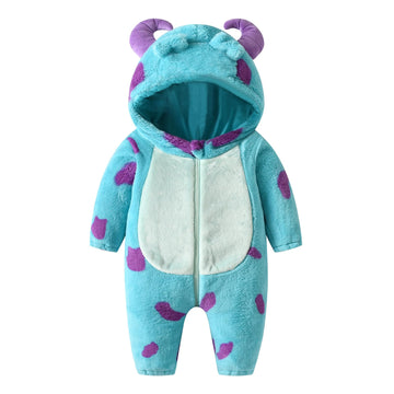 Bonangber Toddler Halloween Costume Animal Baby Costume Fall Winter Hoodie Romper Onesie Cartoon Cosplay Jumpsuit(C-Blue,24-30 M