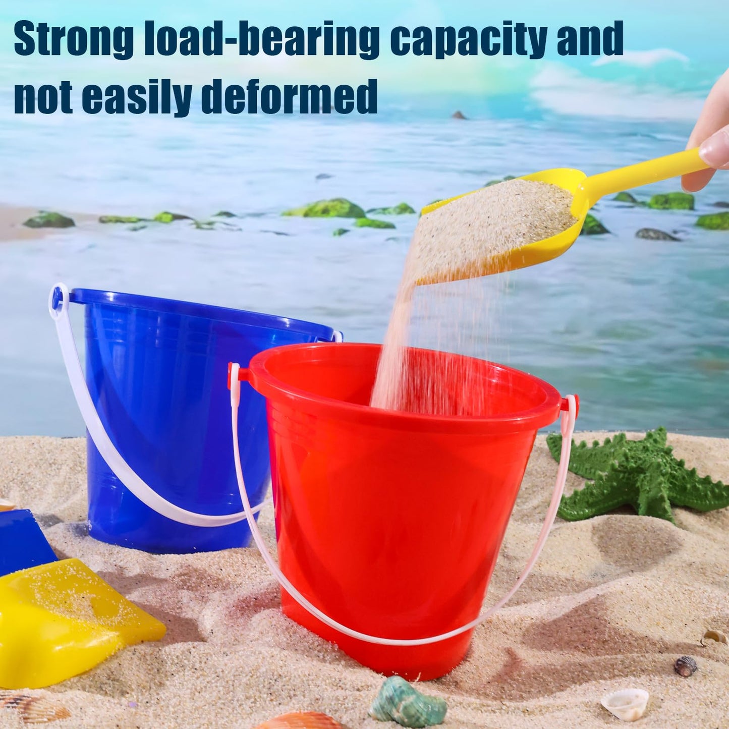 Shindel 28PCS Beach Buckets, Colorful Sand Buckets with Shovels Multi Purpose for Beach, Fun Summer Activities, and Beach Essent