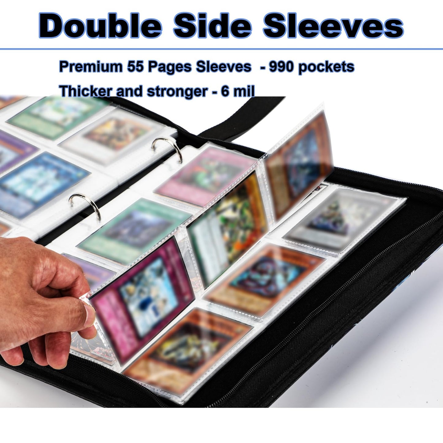 Card Binder for Y-G-O Trading Cards 990 Pockets Large Capacity 3-Ring Album 9-Pocket Floder Compatible with YuGiOh Cards and Other Standard Size Cards.