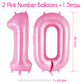 Pink Number 10 Balloon, 40 Inch Big Large Foil Helium Number Balloons, Giant Mylar Number 10 Balloons For 10 Years Old Birthday