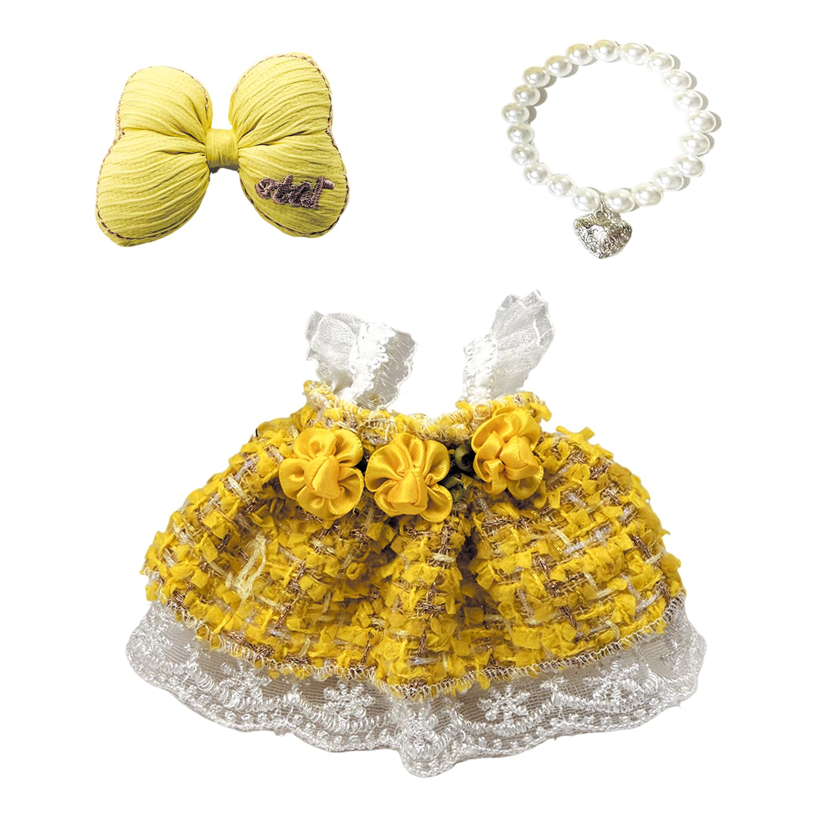 17cm Doll Clothes Set & Outfit Set for 17cm Dolls - enhanced Fashion Dresses with Accessories  elegant Chic Doll Clothing & Style Bundle Flower Yellow