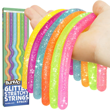 Bunmo Easter Basket Essentials - Stretchy Strings - Sensory Toys - Stimulating & Addictive Sensory Toys For Kids - Fidget - Easter Basket Stuffers - Non-Mouthable Toy 3+ - Glitter 6 Pack