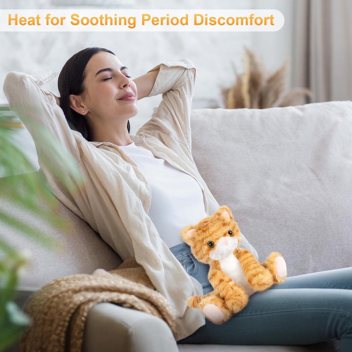 Suzzipals Heatable & Coolable Orange Cat Stuffed Animal, Cat Heating Pad Microwavable For Soothing & Relaxation, Lavender Scente