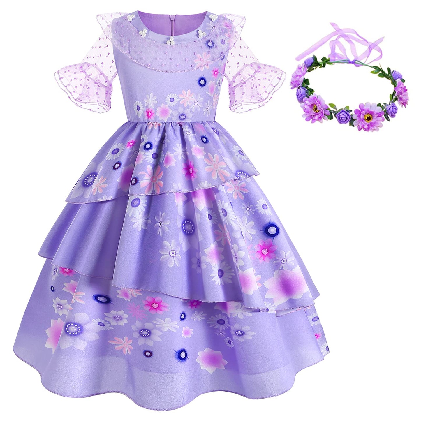 Foierp Isabella Dress For Girls Encanto Costume Dress Up Clothes Halloween Cosplay Party Outfit With Garland