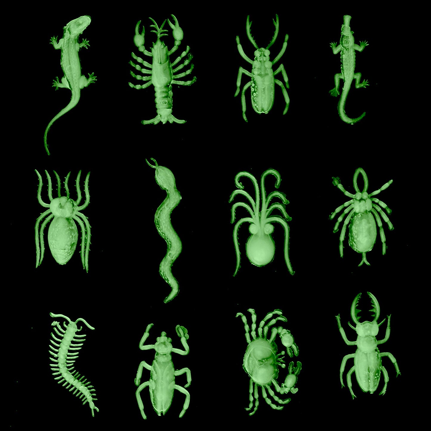Glow In The Dark Insects - 144 Pieces - Party Favor And Prank Toys - Assorted Reptiles And Bugs Toys – Great For Halloween, Birthday Parties, Piñatas, Prizes And More - By Skeleteen