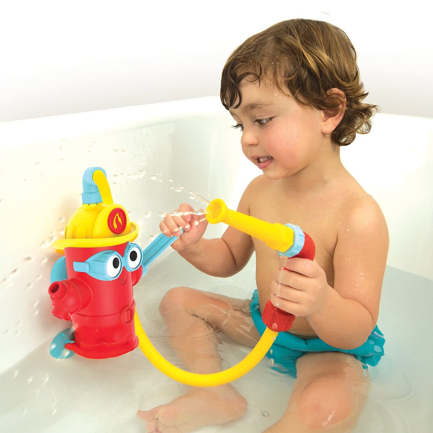 Yookidoo Baby Bath Toddler Toys (Ages 3+) - Ready Freddy Spray N Sprinkle Fire Hydrant Bathtime Toy - Includes Hose, Spray Nozzl