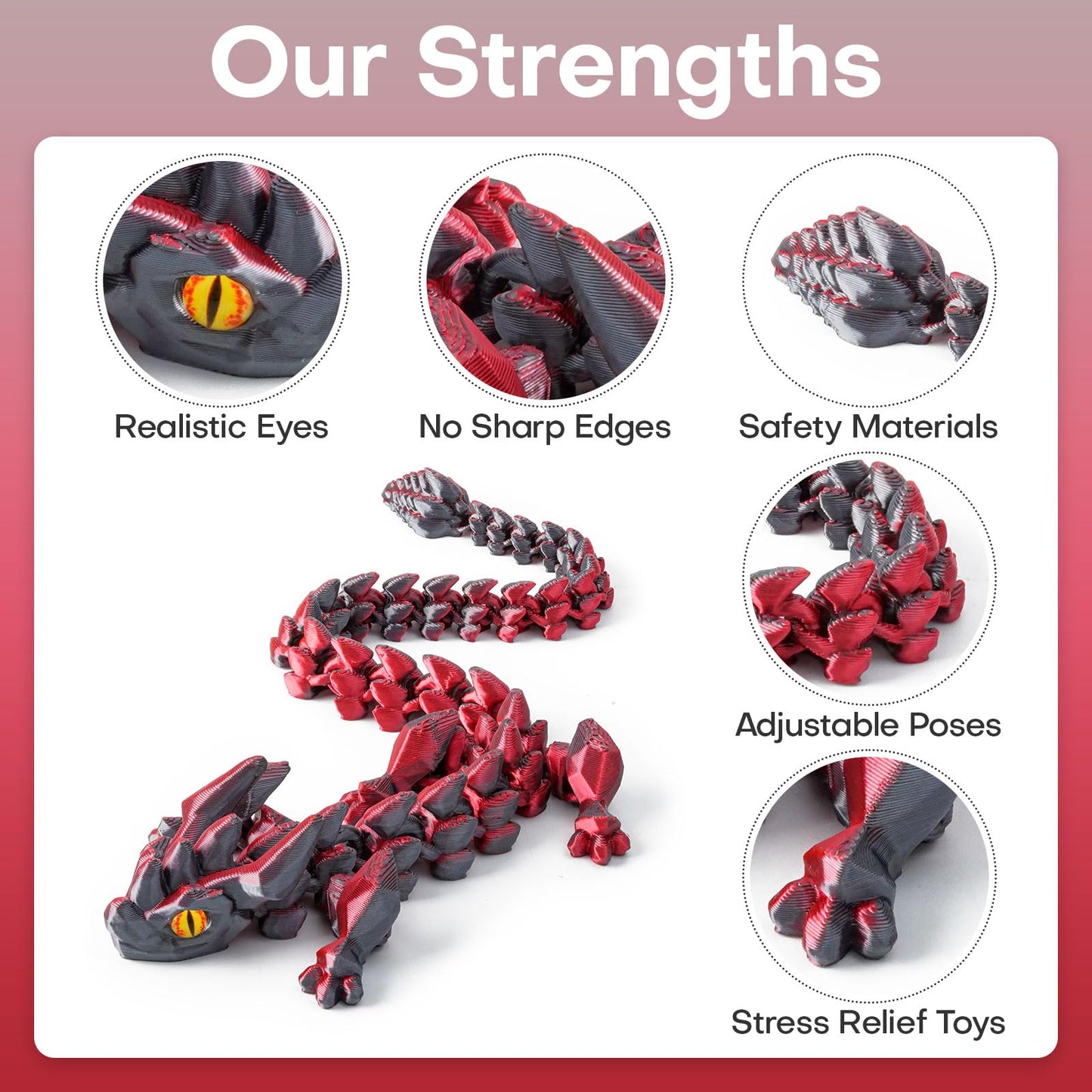 FYEFKJSA 3D Printed Dragon Eggs with Dragon Inside - 12Inch Articulated Fidget 3D Printed Animals  Interesting Decorative Gift  Easter Basket Essentials Stuffers (Black Red)