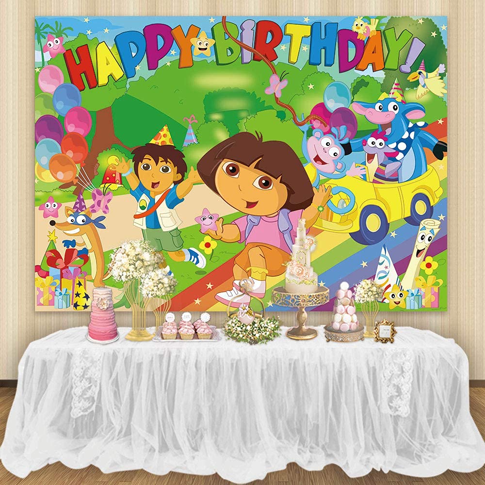 Maijoeyy Explorer Cartoon Theme Birthday Party Backdrop, 7x5ft Vinyl, Random Color, Model BY-201904023-D-XZ