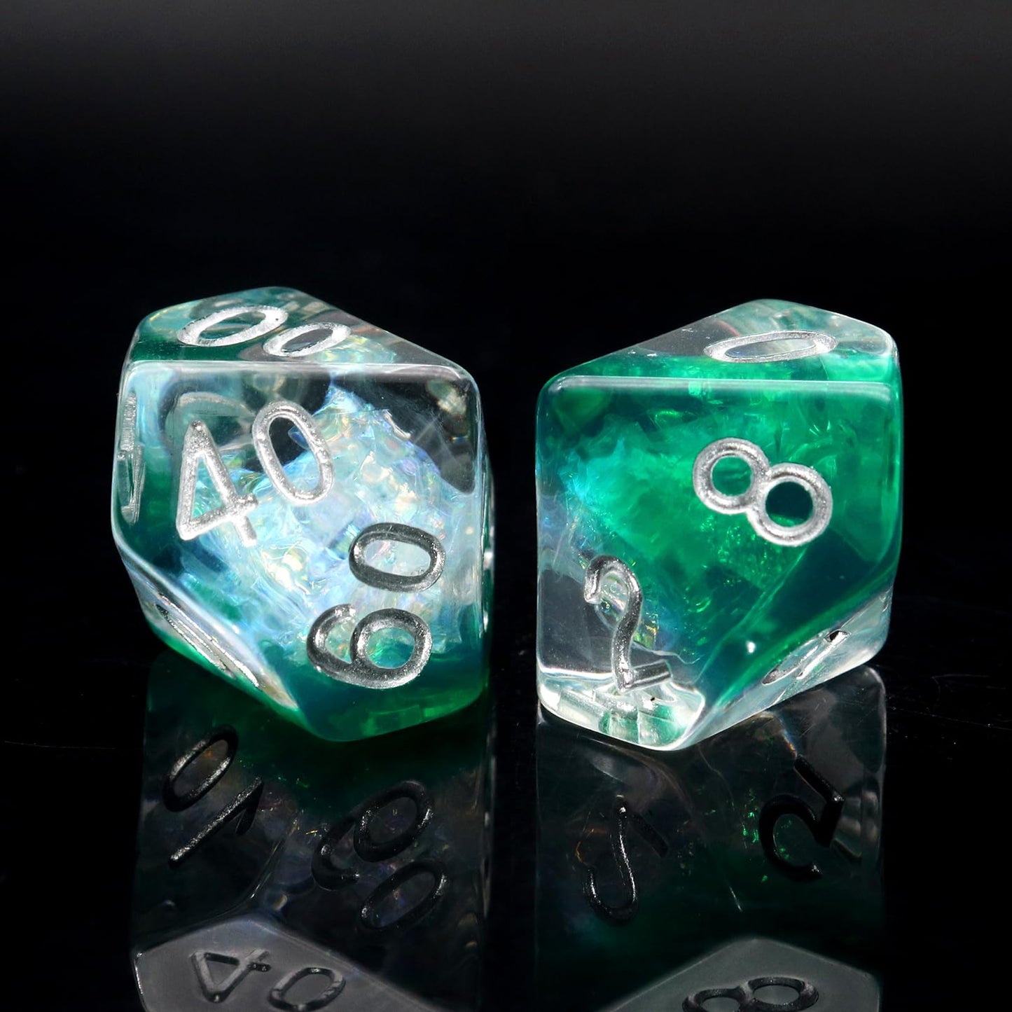 Haxtec Resin DND Dice Set 7PCS Green Clear Mylar Galaxy Polyhedral D&D Dice for Roleplaying Dice Games as Dungeons and Dragons