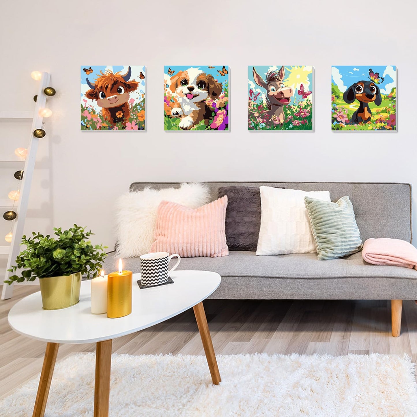 HEIBAGO 4 Pack Paint by Number for Kids Framed Canvas, Cute Animals Paint by Numbers for Kids Ages 8-12, Paint by Numbers Kit Ch