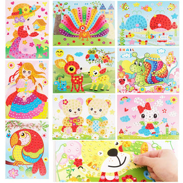 10 Pcs Kids Arts And Crafts Kits-Crystal Mosaic Sticker Painting Learning Education Toys For Toddler Kids, Early Learning Games Handmade Art Kit For Preschool Toddlers Boys Girls.