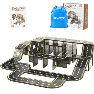 Benoker Magnetic Tiles Road Set, Stem Magnet Building Blocks For Toddler Kids, Montessori Educational Toy Gifts For 3+ Year Old
