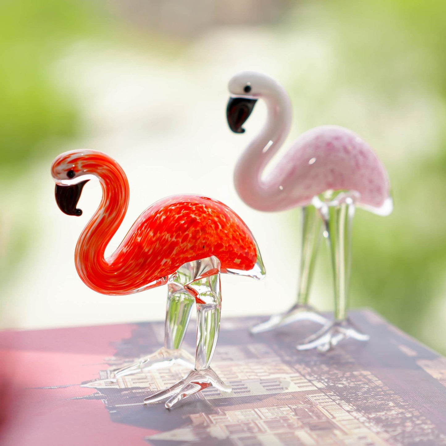 QFkris Qf Handmade Glass Flamingos Love Token Art Glass Blown Animal Figurine,Pack of 2