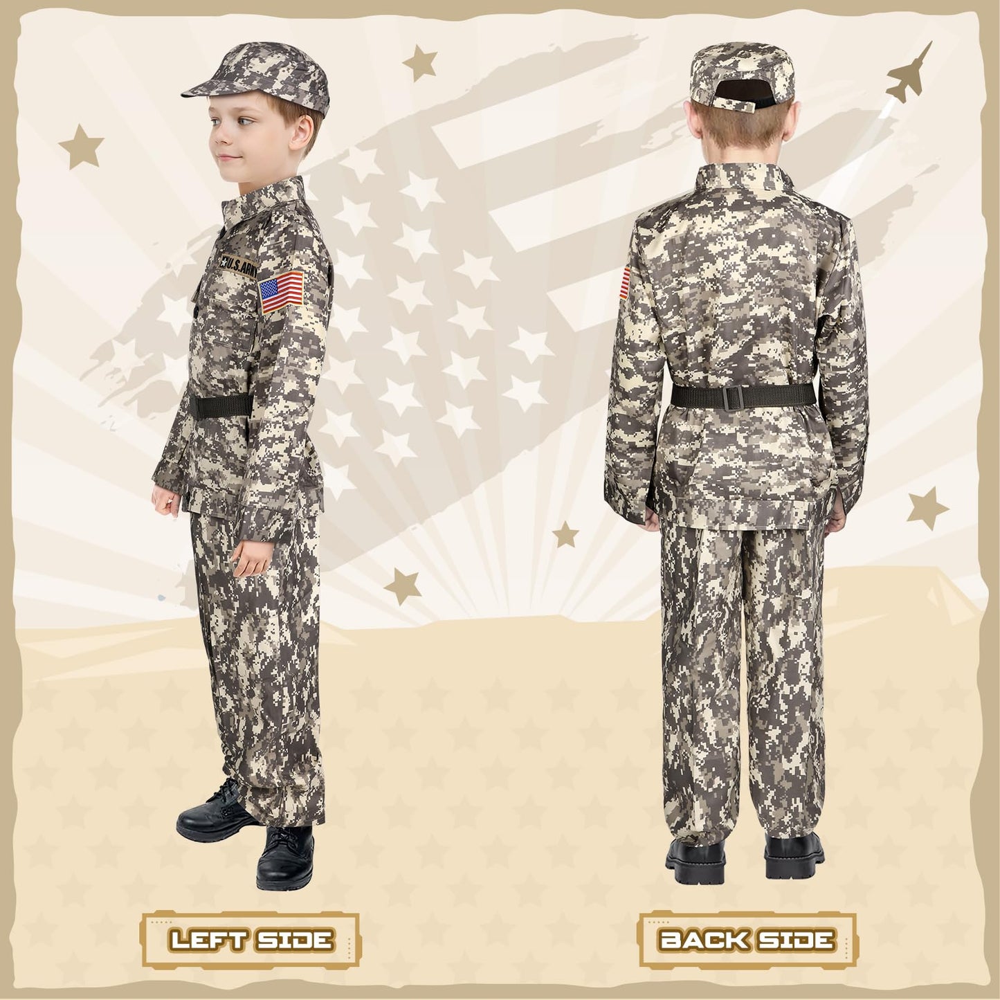 Giftinbox Army Costume For Kids, Soldier Military Costumes For Boys, Halloween Costumes For Kids Boys, Kids Army Soldier Uniform Age 3-10 Size M
