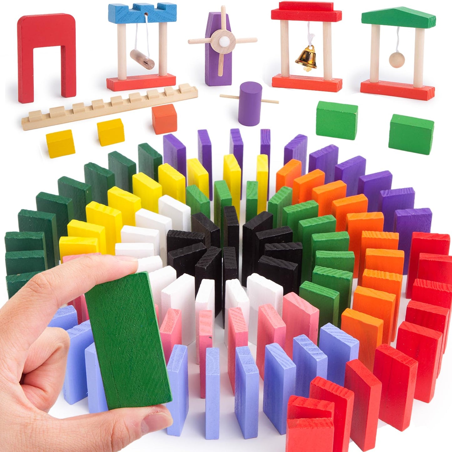 BigOtters Extra Large Domino Blocks Set  108PCS Domino Starter Kit Colorful Racing Tile Game Educational Toys for Boys Girls Birthday Gift Party Favor