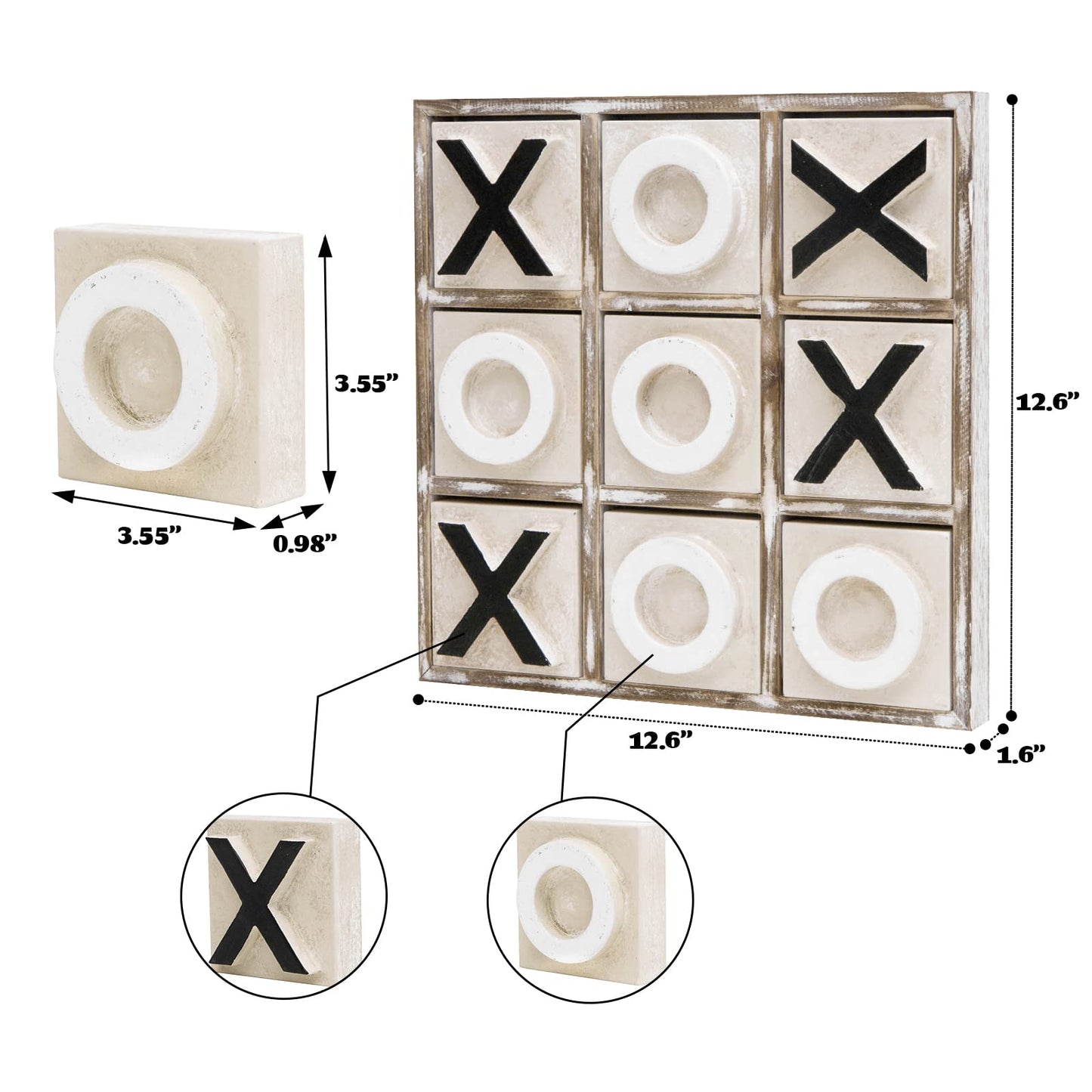 JEVERGN 12.6 Large Wooden Tic Tac Toe Game  Rustic Coffee Table Game  Wood Farmhouse Tic Tac Toe Board Game Decor  Family Games for mature-themed & Kids  Washed Brown