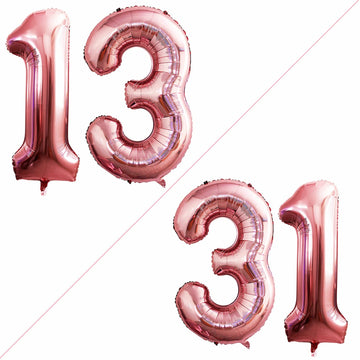 Goer Number 13 Balloons For 13Th Birthday Sweet 13 Party Decorations,42 Inch Jumbo Foil Helium 31 Balloons For 31St Birthday Party Decoration (Rose Gold)