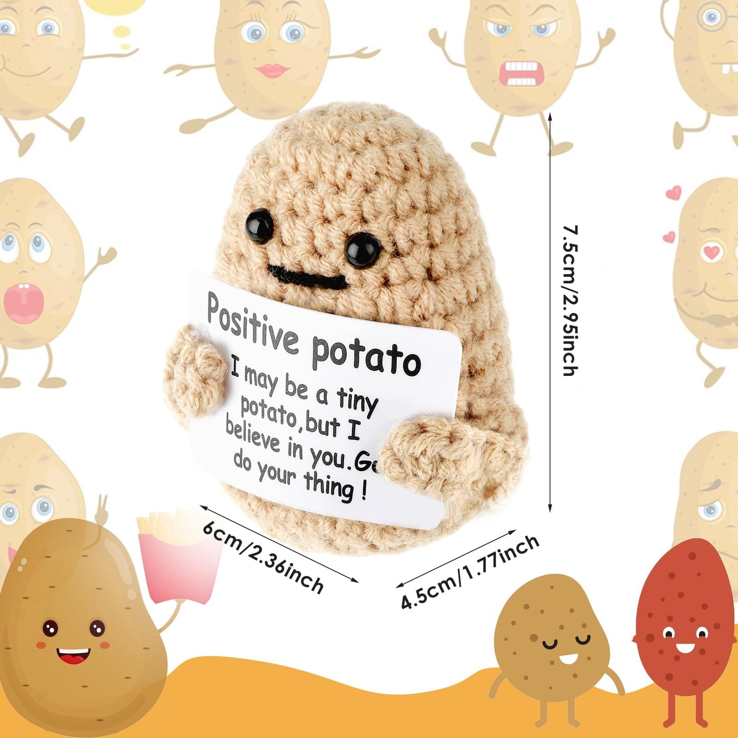 Grevosea Mini Funny Knitted Potato Doll, 3 Inch Cute Wool Crochet Potato Doll With Active Card, Cheer Up Gifts For Christmas, Birthday, Friends, Party Decoration, Encouragement
