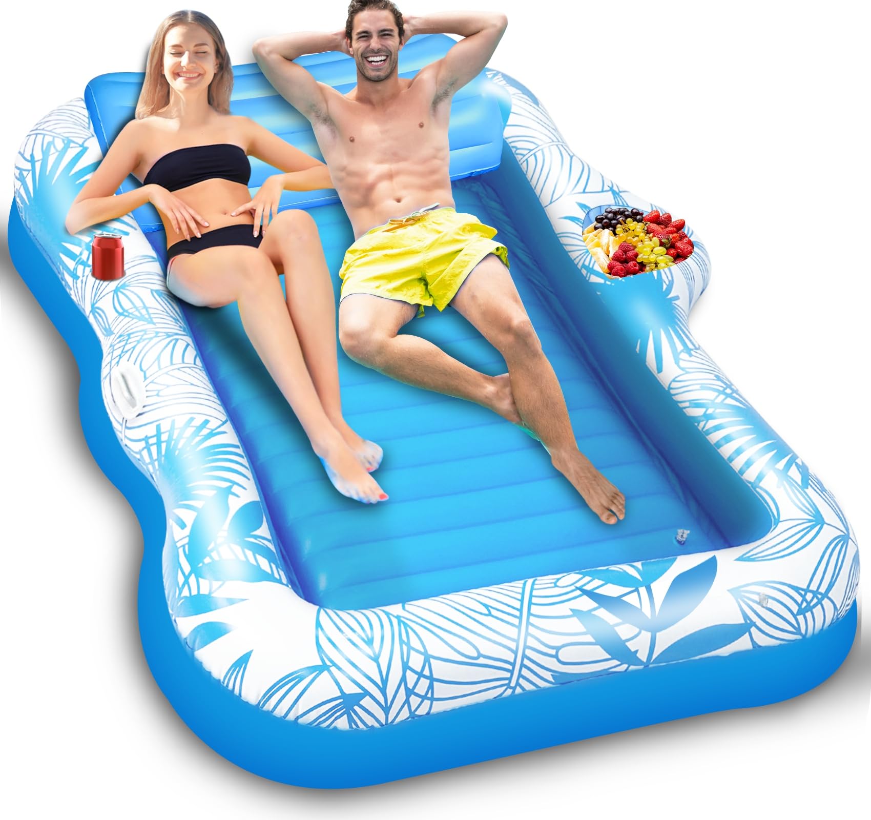 83 X 63 Extra Large Inflatable Tanning Pool Float Lounger for Adults with Backrest & Large Size Drink Holder, Water Filled Tanni