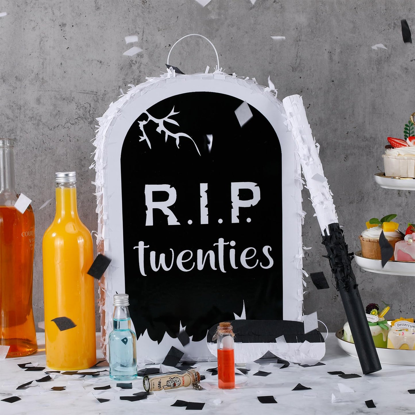 Syhood 4 Pcs Rip Twenties Piata Birthday Decorations 11 x 15.7 Death to My 20s Funeral Tombstone Piata with Stick Blindfold Conf