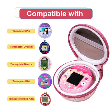 Ltgem Case Compatible With Tamagotchi Pix/Tamagotchi Original/Tamagotchi Nano X/Tamagotchi Hello Kitty/Tamagotchi Uni, Protective Carrying Electronic Pets Case With Lanyard Neck Strap(Pink)