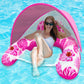 Pool Float with Canopy  Inflatable Pool Floats for mature-themed with 2 Cup Holders - XL Pool Lounger Chairs with Detachable Shade Mesh Seat & Headrest for Pool Party Beach Summer Water Fun