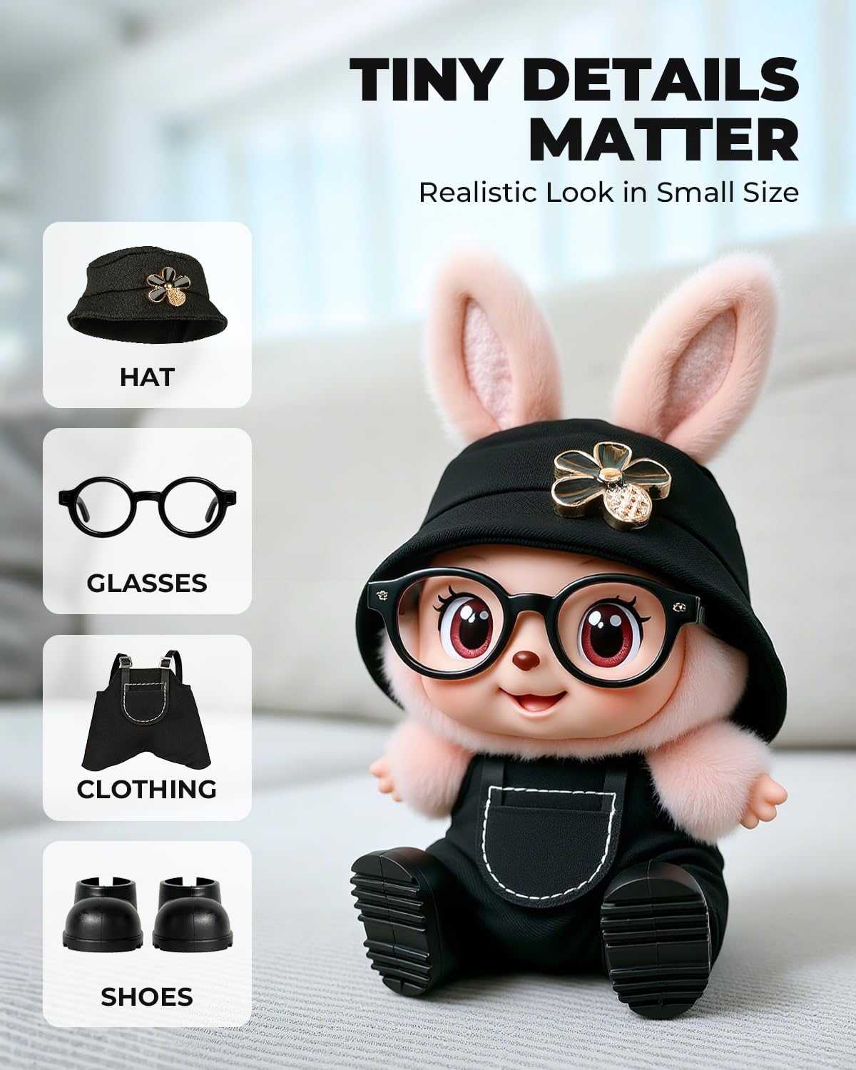 4pcs Dolls Outfit Set  Hat & Overalls for 17 cm Doll Clothes Accessories Suit  Stylish Clothes for Doll  Cute Outfits for Dress up Unique Style with enhanced Fabric  Black