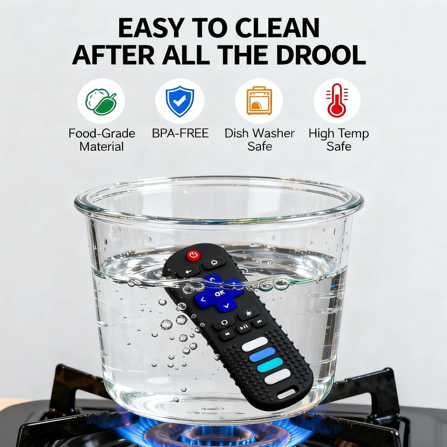 Baby Teether Toy TV Remote Control Shape Teething Relief Chew Toy for Infants 3-24 Months  BPA Free  2pcs Black