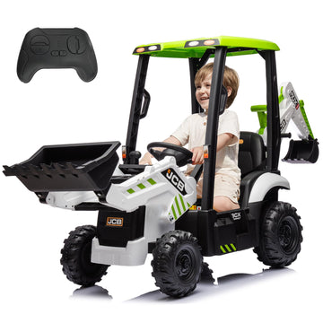 12V Jcb Ride On Excavator, Construction Electric Vehicle For Kids 3-8 With Tractor, Bulldozer, Digging Arm, Remote Control, Adju