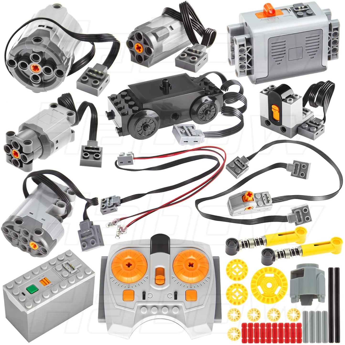 Habow 45Pcs Power-Function Technic-Parts Kit M/L/Xl/Servo/Train-Motor Ir Speed Remote Control Battery Box Ir Receiver Extension Wire Light Cord Control Switch Compatible With Lego-Motor-Kit.