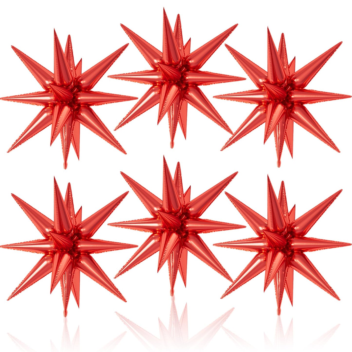6PCS Star Balloons, 22Inch Large Red Star Balloons Explosion Foil Balloon Cone Spike Balloon for Birthday Graduation Wedding Ann