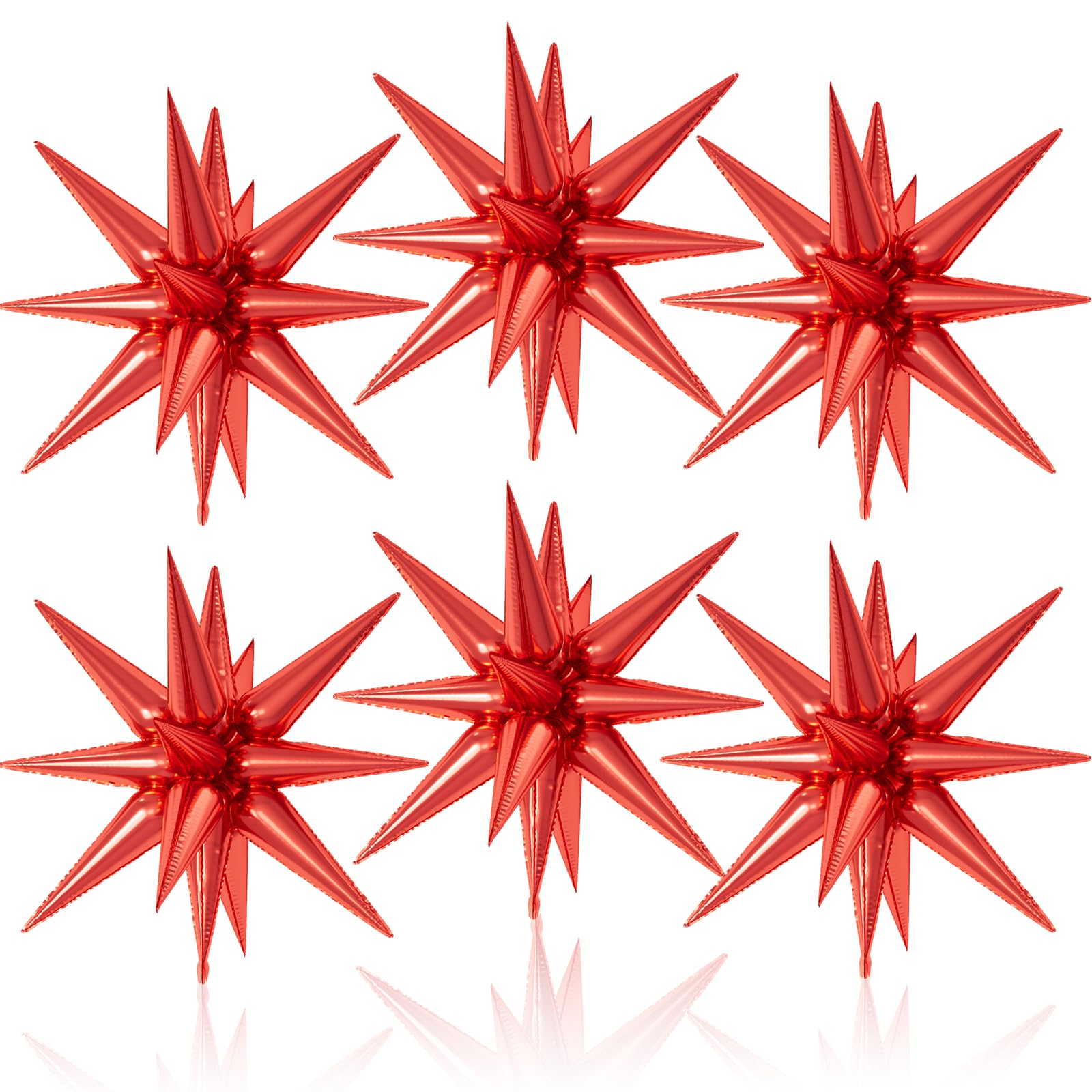 6PCS Star Balloons, 22Inch Large Red Star Balloons Explosion Foil Balloon Cone Spike Balloon for Birthday Graduation Wedding Ann