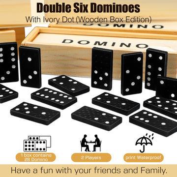 Hungdao 24 Pack Mini Dominoes Set Bulk Double 6 Dominoes Wooden Miniature Classic Board Games Party Favor Travel Box Educational Toys For Adults With Brown Wood Case