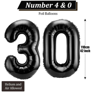 42 Inch Number 30 Balloons Jumbo 30 Foil Party Balloons Giant Number 30 Balloons For 30Th Birthday Party Decorations And 30Th Anniversary Event (Black)