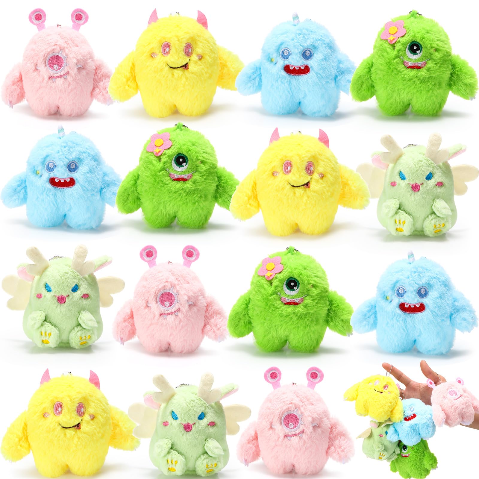 Aoriher 15 Pcs Small Monster Stuffed Animals Bulk Mini Plush Toys 4 Inches Plush Keychains Adopt a Monster End of Year Gift for 