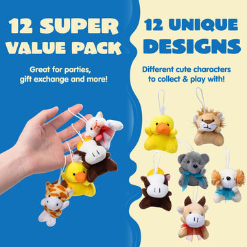 Joyin 12 Pack Random Mini Animal Plush Toy Assortment (12 Units 3' Each),Bulk Stuffed Animals For Kids, Small Animals Plush Keychain Decoration, Carnival Prizes, Valentine'S Day Party Favors