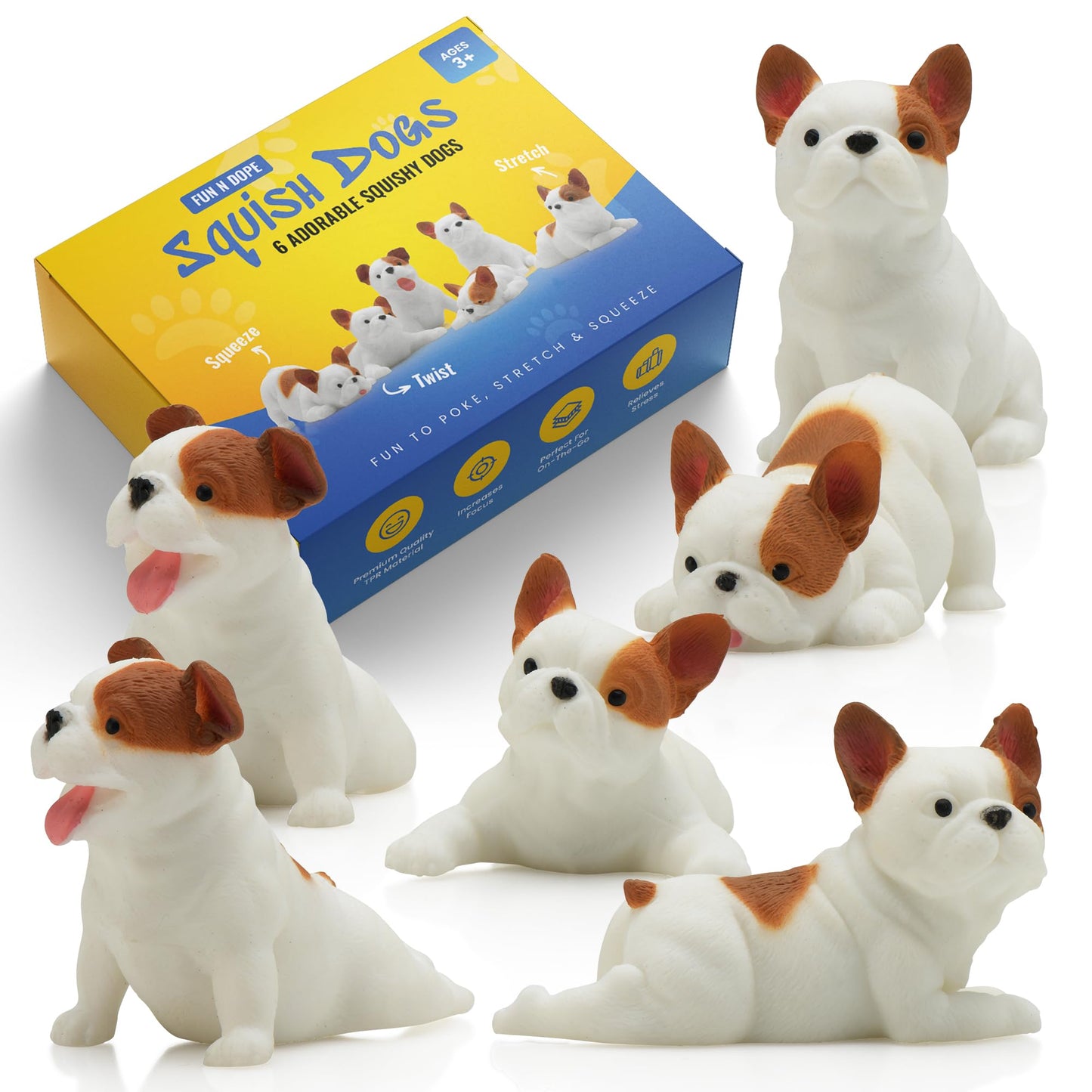 Dog Squishy Toys For Kids Set Of 6 - Small Squishies For Kids, Cute Fidget Toys Stress Balls For Adults, Gifts For Dog Lovers, S