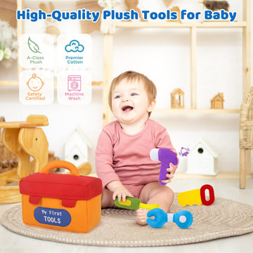 Kmuysl Baby Toys 0-6 6-12 Months, My First Tools Plush Toys -4 Pcs Sensory Playset Soft Toys With Squeaker Crinkle For 0 1 2 3 4 5 6+ Months Newborn Infant, Birthday Christmas Gifts For Boys Girls