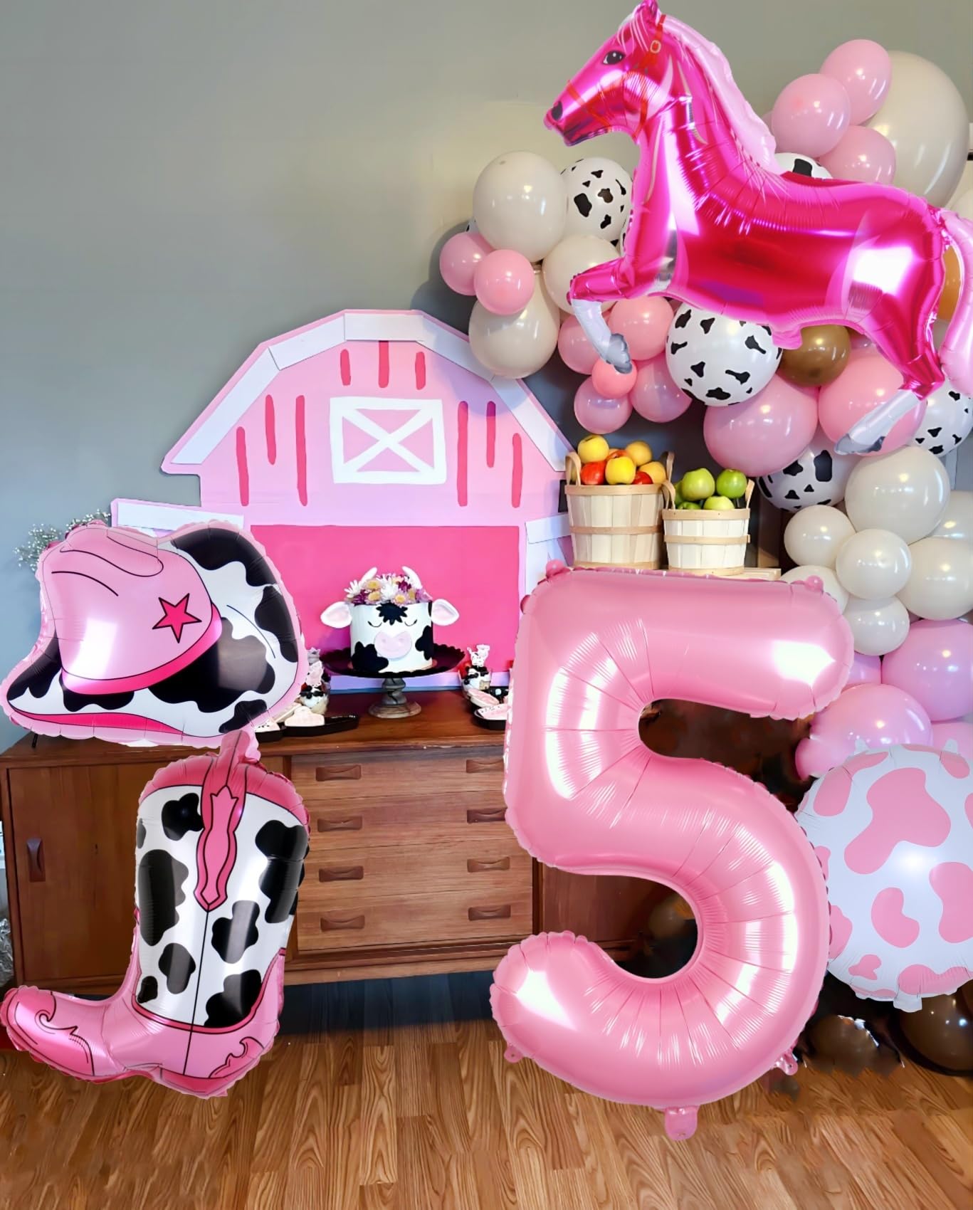 Kwuz Western Cowgirl Balloons Pink 5th Birthday Party Decorations, Retro Horse Cowgirl Hat Boot Balloons Girls Western Theme Rod