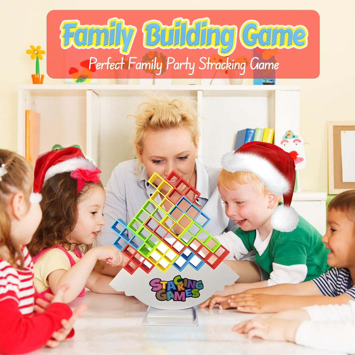 Clapet 32 Pcs Tetra Tower Stacking Game, Fun Balance Building Blocks Board Games For Kids Adults Family Party, Toys Gifts For Bo