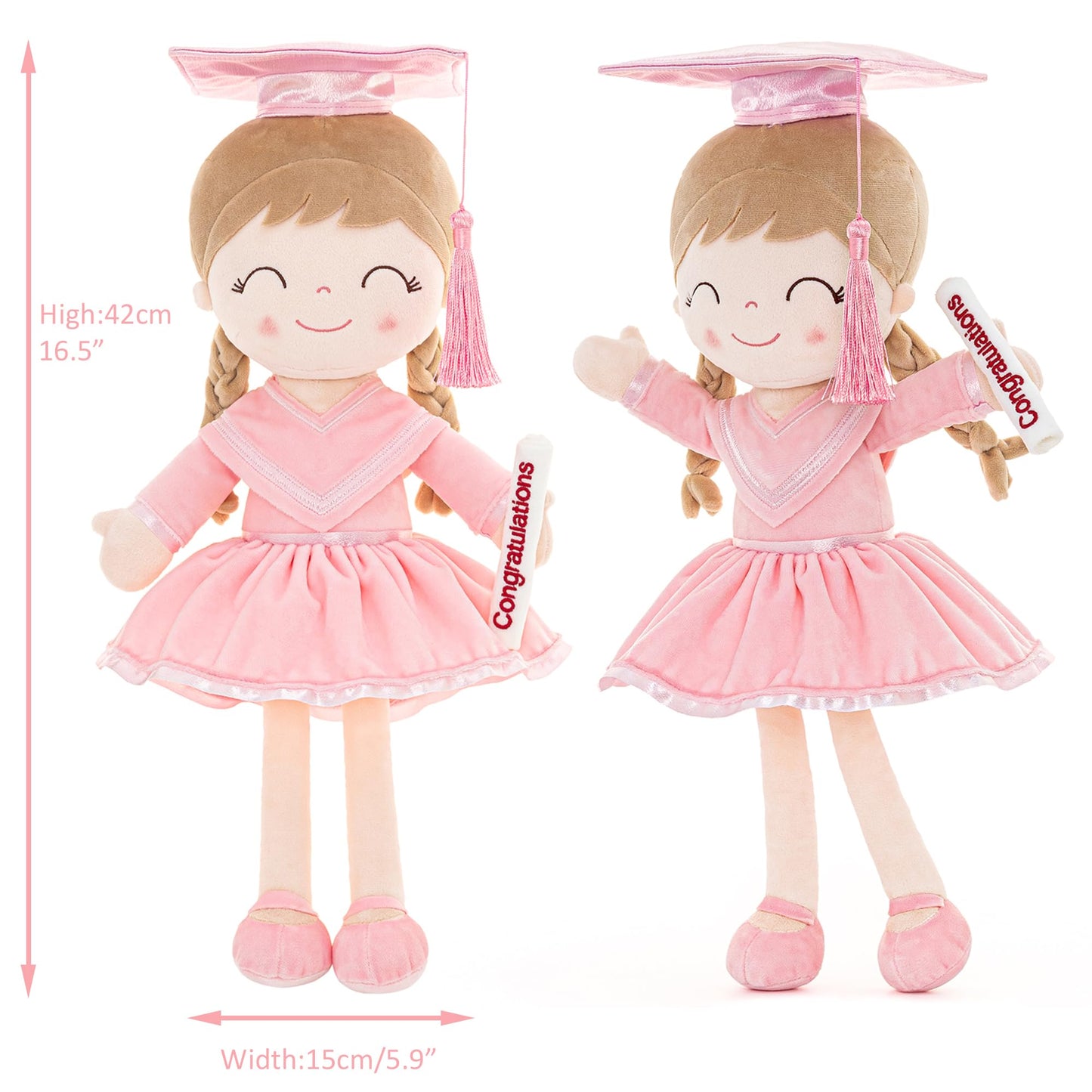 Gloveleya Baby Girl Gifts Graduation Plush Girls Dolls Congratulation Gift For Kindergarten Pink 16 Inch
